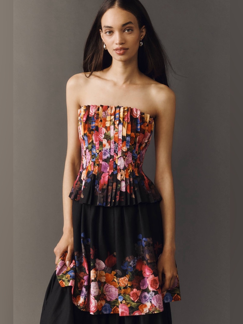 Elliatt Alice Strapless Tiered Maxi Dress in Black Floral Size S NWT - Picture 4 of 9